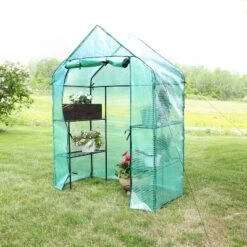 Sunnydaze Decor Sunnydaze Outdoor Portable Tiered Growing Rack Deluxe Walk-In Greenhouse With Roll-Up Door - 4 Shelves - Green -Garden Promotional Store GUEST 01885adc 07b4 4a75 9123 5c8adcf54560
