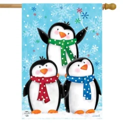 Briarwood Lane Winter Penguins House Flag Primitive Snowflakes Sc