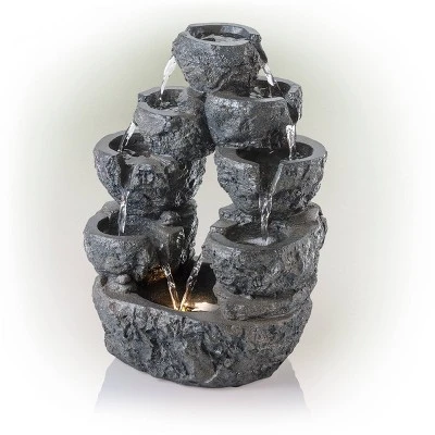 14" Multi Tiered Cascading LED Fountain Gray - Alpine Corporation 4 14" Multi Tiered Cascading LED Fountain Gray - Alpine Corporation - Image 2