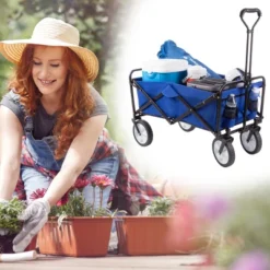 Nature Spring Collapsible Utility Wagon For Camping, Gardening, Landscaping, And Shopping - 34.5" X 20", Blue -Garden Promotional Store GUEST 05945b8c edca 4020 b285 3bb31f1af60c