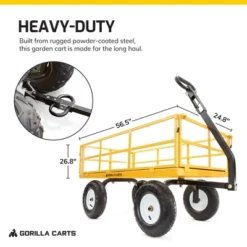 Gorilla Carts 1200lbs. Capacity Industrial Steel Utility Wagon With Removable Sides And 2 In 1 Handle For Towing - Yellow (GOR1201B) -Garden Promotional Store GUEST 0729d63c 1101 4a4f b945 f56fba129081
