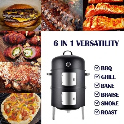 Realcook 17 Inch Vertical Heavy Duty Round Steel BBQ Charcoal Outdoor Smoker With Latch Locking System And Dual Entrance Doors, Black 5 Realcook 17 Inch Vertical Heavy Duty Round Steel BBQ Charcoal Outdoor Smoker With Latch Locking System And Dual Entrance Doors, Black - Image 3