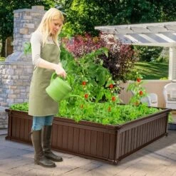 Costway 48.5'' Raised Garden Bed Square Plant Box Planter Flower Vegetable Brown -Garden Promotional Store GUEST 0853439d fe5a 40a8 a7e1 e37032e5b066