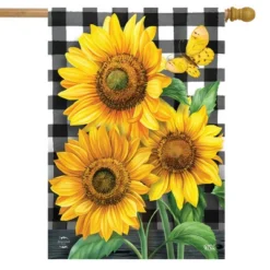 Checkered Sunflowers Summer House Flag Floral Everyday 28" X 40" Briarwood Lane