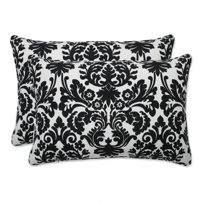 Essence Damask 2pc Rectangular Outdoor Throw Pillow Set Black - Pillow Perfect 7 Essence Damask 2pc Rectangular Outdoor Throw Pillow Set Black - Pillow Perfect - Image 5