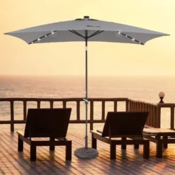 10' X 6.5' Solar LED Patio Umbrella With Tilt And Crank Lift Gray - Wellfor 22 10' X 6.5' Solar LED Patio Umbrella With Tilt And Crank Lift Gray - Wellfor -Garden Promotional Store GUEST 0d10e69f 2550 4f99 8073 2b1e0510fc42