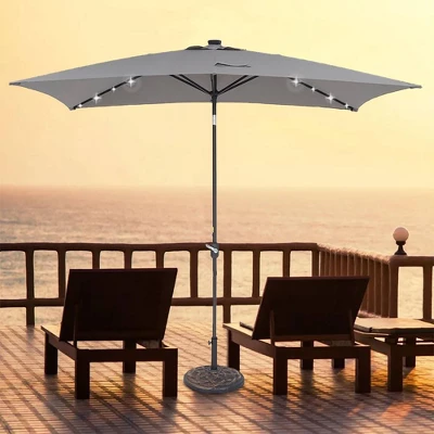 10' X 6.5' Solar LED Patio Umbrella With Tilt And Crank Lift Gray - Wellfor 11 10' X 6.5' Solar LED Patio Umbrella With Tilt And Crank Lift Gray - Wellfor - Image 9