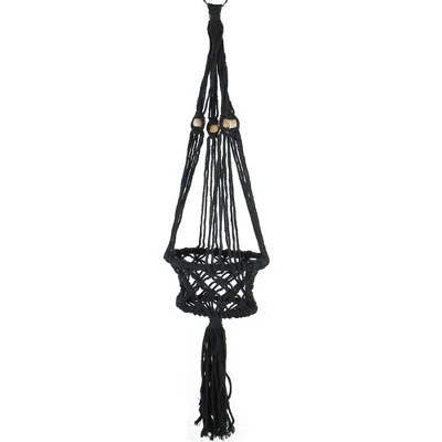Northlight 43" Lattice Pattern Macrame Indoor Planter Hanger - Black 3 Northlight 43" Lattice Pattern Macrame Indoor Planter Hanger - Black