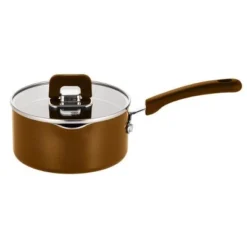 NutriChef 3.1Qt Saucepan With Lid - Non-Stick Stylish Kitchen Cookware With Foldable Knob (Brown)