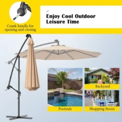 Costway 10' Hanging Solar LED Umbrella Patio Sun Shade Offset Market W/Base Beige -Garden Promotional Store GUEST 1192c98f a3e4 4747 8e50 9bc44f1e42dd