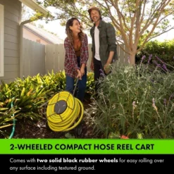 Yard Butler Compact Hose Reel Cart With Wheels - Heavy Duty 100 Foot Metal Hose - Reel Suitable For Gardens, Lawns, And Outdoor - IHTC-1