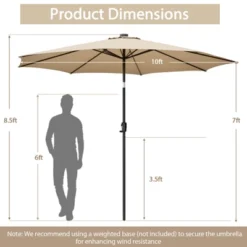 Costway 10 FT 112 LED Solar-Lighted Patio Table Market Umbrella Crank Tilt Outdoor Beige/Coffee/Navy/Wine
