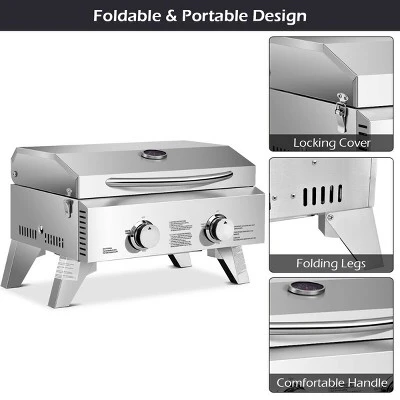 Costway 2 Burner Portable BBQ Table Top Propane Gas Grill Stainless Steel 10 Costway 2 Burner Portable BBQ Table Top Propane Gas Grill Stainless Steel - Image 8