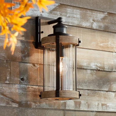 John Timberland Stan Rustic Farmhouse Outdoor Wall Light Fixture Gray Faux Wood Black Motion Sensor 15 1/2" Clear Ribbed Glass For Post Exterior Barn 9 John Timberland Stan Rustic Farmhouse Outdoor Wall Light Fixture Gray Faux Wood Black Motion Sensor 15 1/2" Clear Ribbed Glass For Post Exterior Barn - Image 7