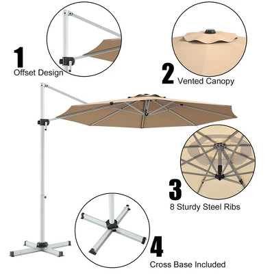 Costway 11' Patio Cantilever Offset Umbrella 360Degree Rotation Outdoor Tilt W/Base 5 Costway 11' Patio Cantilever Offset Umbrella 360Degree Rotation Outdoor Tilt W/Base - Image 3