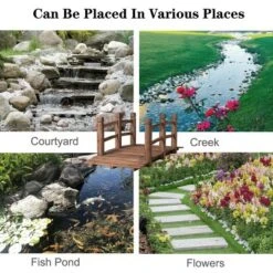 Costway 5' Wooden Bridge Stained Finish Decorative Solid Wood Garden Pond Arch Walkway -Garden Promotional Store GUEST 1b32525d 89b1 4595 b463 810bba32bedd