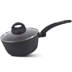 NutriChef Saucepan Pot With Lid - Non-Stick Stylish Kitchen Cookware With Metallic Ridge-Line Pattern, 1.5 Quart