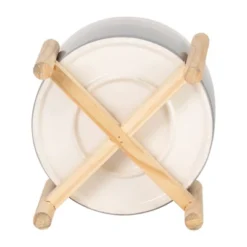 Sagebrook Home 8" Wide Gradient Ceramic Planter Pot With Wood Stand Gray/Beige -Garden Promotional Store GUEST 1feeee7b d4f8 4d11 8bd9 96a656633c3c