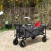 Outsunny Collapsible Wagon, Graden Carts With Wheels, Adjustable Handle, Folding Table And Cup Holders, Dark Gray -Garden Promotional Store GUEST 200688ac 159a 46dd 94e1 cd186c748051