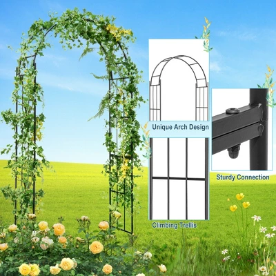 Costway Garden Arch Arbor Trellis Pergola 7.5 Ft Metal Archway For Climbing Plants Party 11 Costway Garden Arch Arbor Trellis Pergola 7.5 Ft Metal Archway For Climbing Plants Party - Image 9