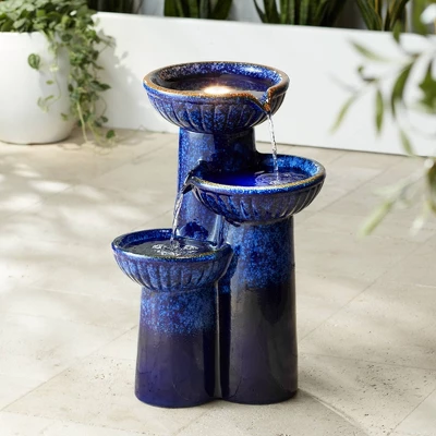 John Timberland Modern Outdoor Floor Water Fountain With Light LED 26 3/4" High Cascading Bowls For Yard Garden Patio Deck 3 John Timberland Modern Outdoor Floor Water Fountain With Light LED 26 3/4" High Cascading Bowls For Yard Garden Patio Deck