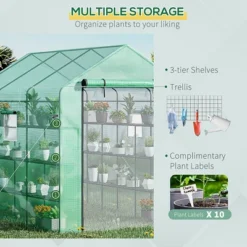 Outsunny 8' X 6' X 7' Walk-in Greenhouse, 18 Shelf Hot House, Roll Up Zipper Door, UV Protective For Flowers, Herbs, Vegetables, Green -Garden Promotional Store GUEST 2366adfc 5806 4c5a 8cfc f2831c6c7662