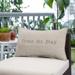 Indoor/Outdoor Come. Sit. Stay. Embroidered Lumbar Throw Pillow - Sorra Home -Garden Promotional Store GUEST 236ea860 6fc8 406e bf73 9bfda731e30b