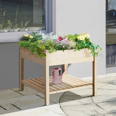 Outsunny 36'' X 36'' Raised Garden Bed With Storage Shelf, 2 Tiers Elevated Wooden Planter Box Stand For Vegetable Flower Herb, Patio And Balcony 3 Outsunny 36'' X 36'' Raised Garden Bed With Storage Shelf, 2 Tiers Elevated Wooden Planter Box Stand For Vegetable Flower Herb, Patio And Balcony