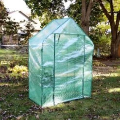 Sunnydaze Decor Sunnydaze Outdoor Portable Tiered Growing Rack Deluxe Walk-In Greenhouse With Roll-Up Door - 4 Shelves - Green