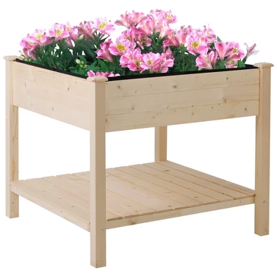 Outsunny 36'' X 36'' Raised Garden Bed With Storage Shelf, 2 Tiers Elevated Wooden Planter Box Stand For Vegetable Flower Herb, Patio And Balcony 5 Outsunny 36'' X 36'' Raised Garden Bed With Storage Shelf, 2 Tiers Elevated Wooden Planter Box Stand For Vegetable Flower Herb, Patio And Balcony - Image 3