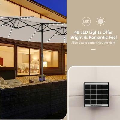 Costway Outdoor 15' Double-Sided Patio Umbrella 48 Solar LED Lights Crank & Base 9 Costway Outdoor 15' Double-Sided Patio Umbrella 48 Solar LED Lights Crank & Base - Image 7