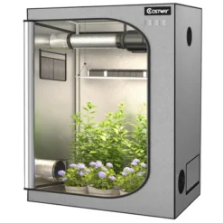 Costway 48''x24''x60'' Mylar Hydroponic Grow Tent W/Observation Window & Floor Tray GrayBlack -Garden Promotional Store GUEST 27619078 b044 4ad4 92d3 80635262dc85