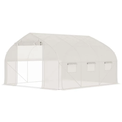 Outsunny Walk-in Tunnel Greenhouse With Zippered Mesh Doors & Roll-up Sidewalls, Upgraded Hot House, White, 11.5' X 10' X 6.5' 5 Outsunny Walk-in Tunnel Greenhouse With Zippered Mesh Doors & Roll-up Sidewalls, Upgraded Hot House, White, 11.5' X 10' X 6.5' - Image 3