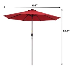 9' X 9' Solar LED Patio Umbrella With Tilt Adjustment And Crank Lift Red - Wellfor -Garden Promotional Store GUEST 2eecfcf3 c0e6 4c89 a6b9 2f2d7f2a2d59