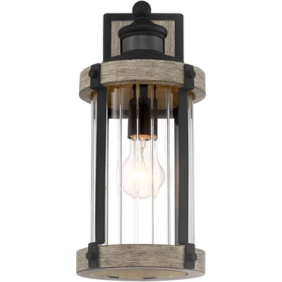 John Timberland Stan Rustic Farmhouse Outdoor Wall Light Fixture Gray Faux Wood Black Motion Sensor 15 1/2" Clear Ribbed Glass For Post Exterior Barn 5 John Timberland Stan Rustic Farmhouse Outdoor Wall Light Fixture Gray Faux Wood Black Motion Sensor 15 1/2" Clear Ribbed Glass For Post Exterior Barn - Image 3