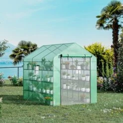 Outsunny 8' X 6' X 7' Walk-in Greenhouse, 18 Shelf Hot House, Roll Up Zipper Door, UV Protective For Flowers, Herbs, Vegetables, Green -Garden Promotional Store GUEST 31ed775c fa3d 4376 9516 c8cb967392ef