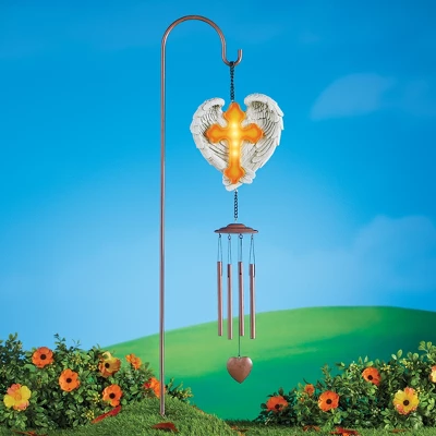 Collections Etc Solar Cross And Wings Windchime With Hook 3 Collections Etc Solar Cross And Wings Windchime With Hook