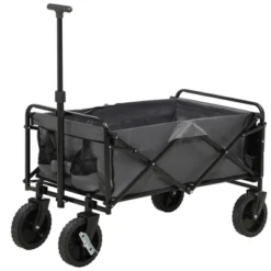 Outsunny Collapsible Wagon, Graden Carts With Wheels, Adjustable Handle, Folding Table And Cup Holders, Dark Gray -Garden Promotional Store GUEST 3538daae 529d 4ca8 a508 34b0d89729b0