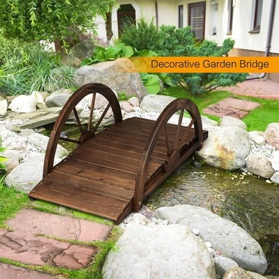 Costway 3.3FT Garden Bridge Classic Arc Wooden Bridge Decorative Garden Landscape 4 Costway 3.3FT Garden Bridge Classic Arc Wooden Bridge Decorative Garden Landscape - Image 2