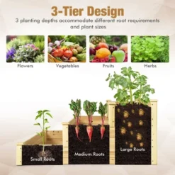 Costway 3-Tier Raised Garden Bed Wood Planter Kit For Flower Vegetable Herb 48x 48x 22in -Garden Promotional Store GUEST 38a2a34b 7fd3 4bbe 83af 799404efb577