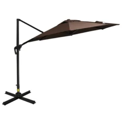Outsunny 9.8' Offset Patio Umbrella With Base, Steel Aluminum Cantilever Umbrella With 360-degree Rotation, Tilt, 8 Ribs, Crank, Cross Base, Coffee -Garden Promotional Store GUEST 397f6a93 9e66 420a 9ee9 66bf50faa643