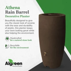 Algreen Athena 80 Gallon Plastic Outdoor Rain Barrel With Brass Spigot And Screen Guard For Rain Water Collection And Storage, Brownstone -Garden Promotional Store GUEST 3994e5dd 1f39 4d39 b00a cc7e951ad1d4