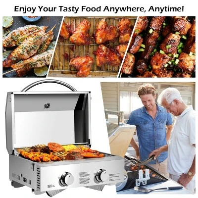 Costway 2 Burner Portable BBQ Table Top Propane Gas Grill Stainless Steel 6 Costway 2 Burner Portable BBQ Table Top Propane Gas Grill Stainless Steel - Image 4