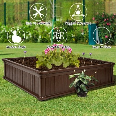 Costway 4 Pcs 48.5'' Raised Garden Bed Square Plant Box Planter Flower Vegetable Brown 7 Costway 4 Pcs 48.5'' Raised Garden Bed Square Plant Box Planter Flower Vegetable Brown - Image 5