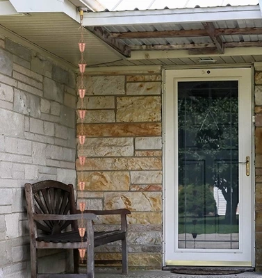 Marrgon Copper Rain Chain With Hammered Bell Style Cups For Gutter Downspout Replacement 7 Marrgon Copper Rain Chain With Hammered Bell Style Cups For Gutter Downspout Replacement - Image 6