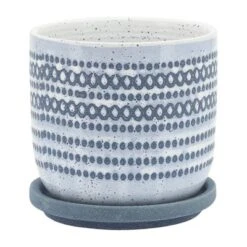 Sagebrook Home 5" Wide Ceramic Planter Pot With Saucer Blue