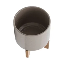 Sagebrook Home 8" Wide Ceramic Planter With Wood Stand Beige -Garden Promotional Store GUEST 4271c9eb 3479 4cef 846d d7e8ff71c895