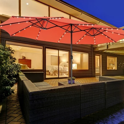 Costway Outdoor 15' Double-Sided Patio Umbrella 48 Solar LED Lights Crank & Base 13 Costway Outdoor 15' Double-Sided Patio Umbrella 48 Solar LED Lights Crank & Base - Image 11