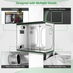 Costway 4x8 Grow Tent, 96''x48''x80'' High Reflective Mylar W/Observation Window GrayBlack -Garden Promotional Store GUEST 44ea6bd5 94a9 4251 9c57 fd60b3517dee