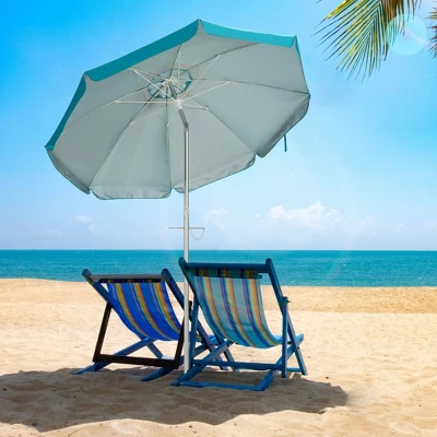 6.5' X 6.5' Portable Sunshade Beach Umbrellas With Tilt Aluminum Pole And Carrying Bag - Wellfor 3 6.5' X 6.5' Portable Sunshade Beach Umbrellas With Tilt Aluminum Pole And Carrying Bag - Wellfor